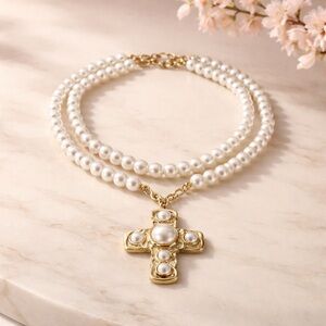 Statement Pearl Silver Cross
Necklace - Fashion
Jewelry!